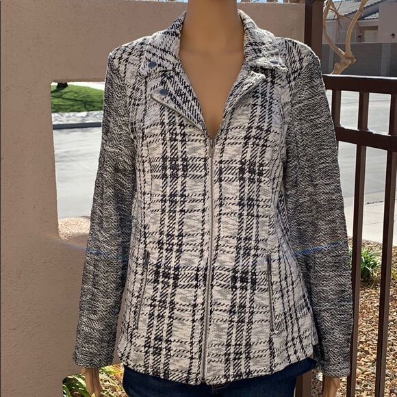 Style & Co Med Zippered Black And White Jacket - Picture 3 of 12